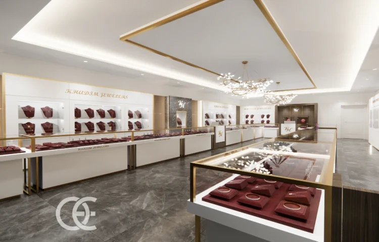 Disposition de vitrine de boutique de bijoux pour la vente au détail